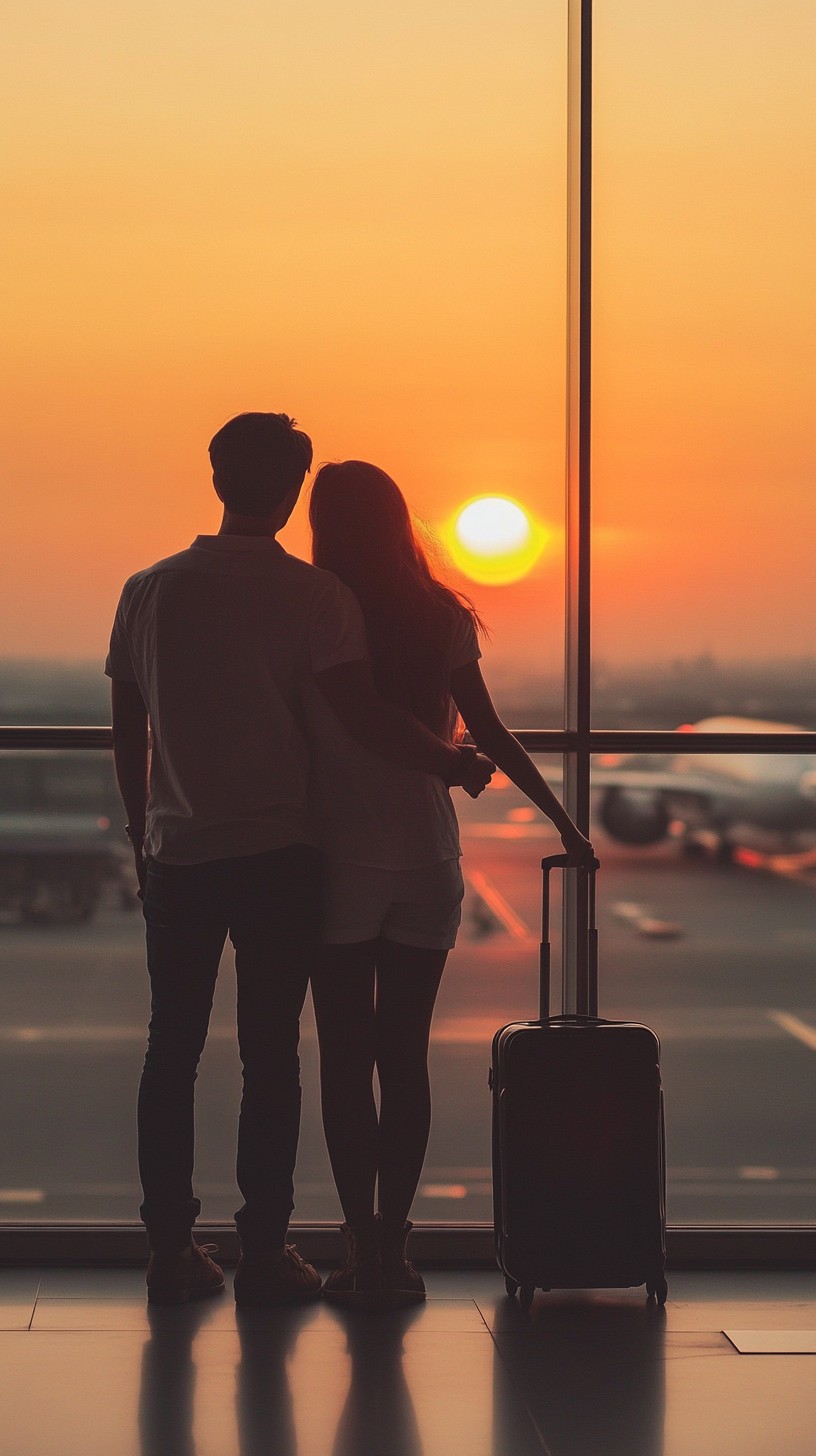 Two people parting ways, surrounded by fading sunset.