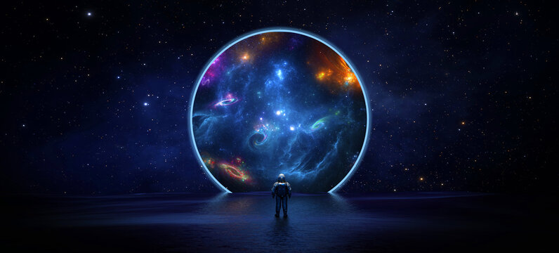 A glowing portal floating in a dreamlike space.
